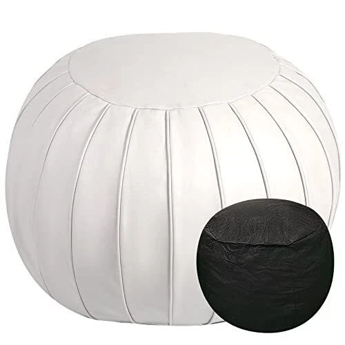 Stuffed Pouf Ottoman with Sponge Liner, Faux Leather Poufs, Pouf Stool Ottoman