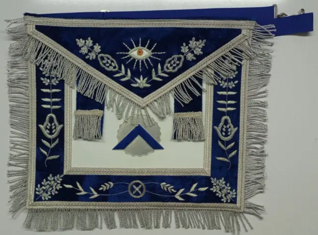 Masonic Regalia Blue Lodge Master Mason Officer Apron Silver Fringes Blue Velvet