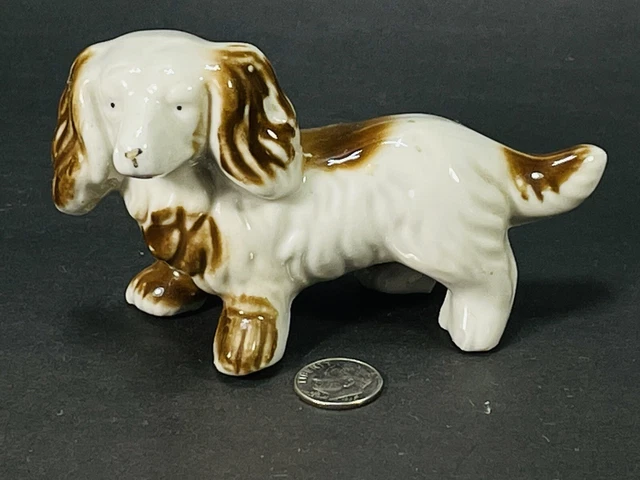 White Brown Short & Sassy 🐶 Puppy 🐶 Figurine Ceramic Dog Vintage🐾 2.75" Tall