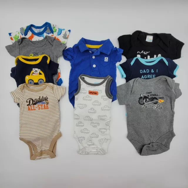 Carters Baby Boy Newborn Short Sleeve Bodysuits Variety of Brands Lot of 9