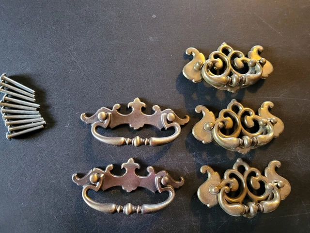 Cabinet Drawer Pulls / Handles Lot 5 Old 1968 Fancy Scroll 3 and 2 Numbered