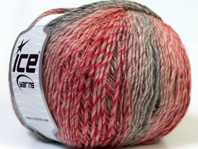 Lot of 4 x 100gr Skeins Ice Yarns MIRAGE COLOR (50% Wool) Yarn Red Grey Pink