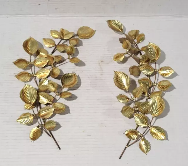 Set of 2 Vtg Home Interiors Copper Leaves Metal Wall Art Homco