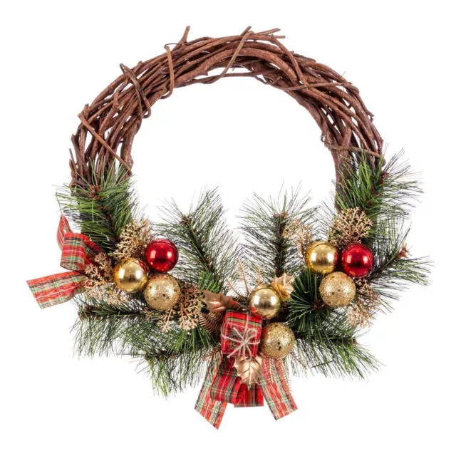 Red and Natural Rattan Branches Christmas Wreath Ø 25x10 cm