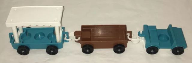 Vintage Fisher Price Little People Zoo Lot Tram Car Train Cart Blue Brown White 2