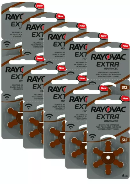 60x Rayovac 312 Extra Hörgerätebatterien braun Knopfzellen + 4 Batterien gratis