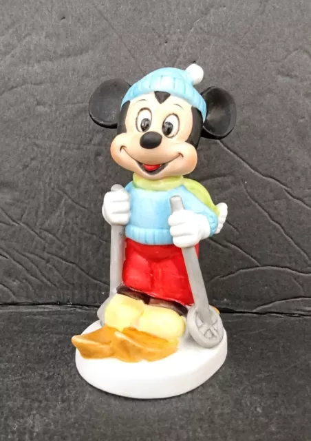 Vintage Skiing Mickey Mouse Ceramic Figurine 4” Tall Walt Disney Productions