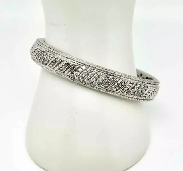 JUDITH RIPKA 925 Sterling Silver Diamonique CZ Hinged Cuff Bracelet 7"