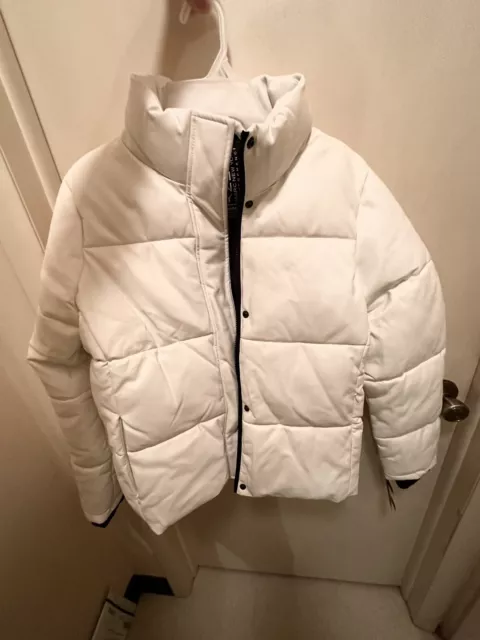 NEW Marc New York Performance Faux Vegan Leather Quilted Puffer Jacket White M