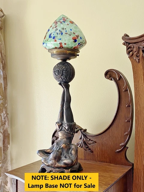 Czech Art Deco Spatter Glass Cone End-of-Day Dome Shade for 1930's Era Lamps