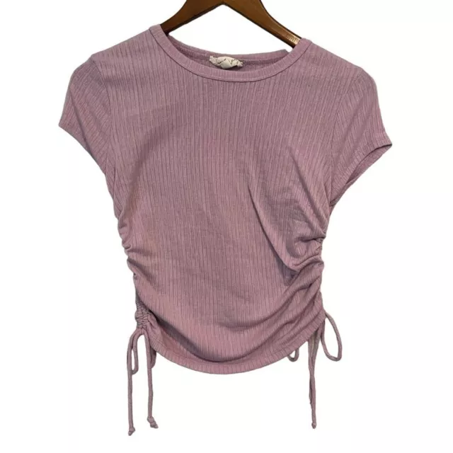 Kingston Grey Women's Pastel Purple Cropped Fitted T-Shirt with Rouched Sides