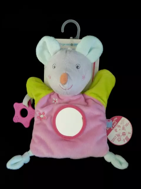 F8 - Doudou Marionnette Sucre D'orge Souris Rose Vert Gris Bleu Miroir Neuf