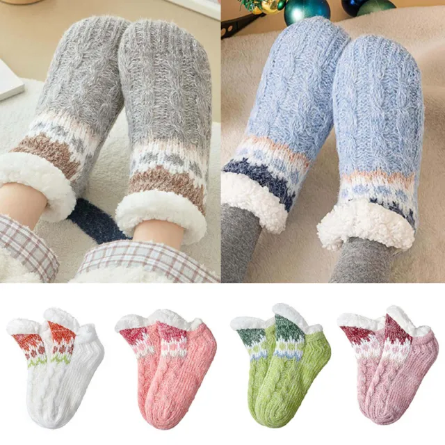 Women Men Slipper Winter Socks Fluffy Non Slip Warm Fleece Lined Cosy Bed  Floor
