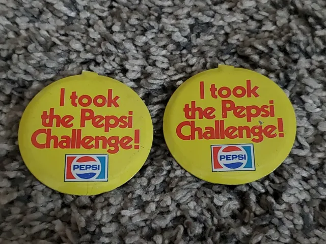 Set of 2 Vintage Pepsi I Took The Pepsi Challenge! Fold Over Pin Pinback Button