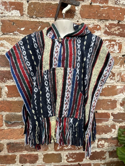 Poncho quadrato in cotone spazzolato etnico bambini hippy, boho, festival, 2-5 anni