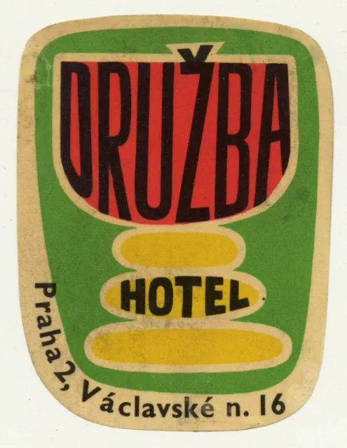 Hotel Druzba - Praha / Czech Republic (Vintage Luggage Label) Prag Prague