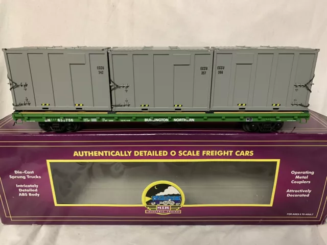 Mth Premier Trash Containers On Burlington Northern 60’ Flat Car! O Scale