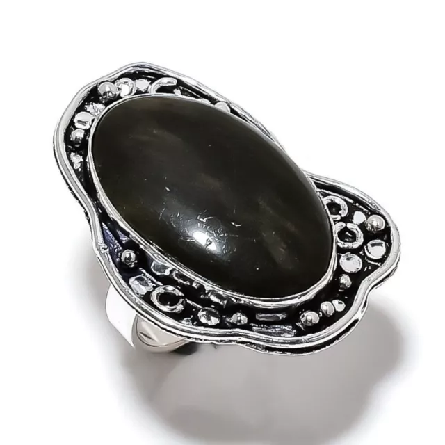 Silversheen Obsidian Handmade 925 Sterling Silver Ring Size 8.5