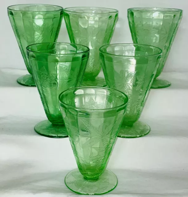 6 Jeannette FLORAL POINSETTIA GREEN *4" FOOTED JUICE TUMBLERS*
