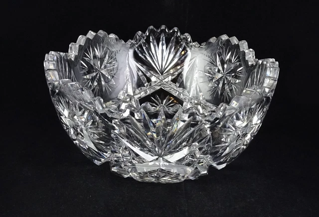 7” Deep Round ABP American Brilliant Cut Glass Bowl Stars Fans
