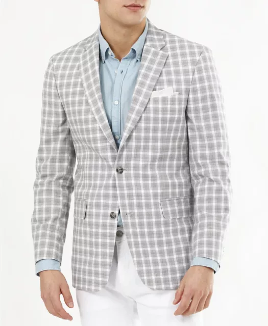 Tommy Hilfiger Men's Modern-Fit Tan & Gray Plaid Blazer 40L Sport Coat