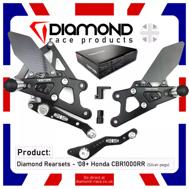 DIAMOND RACE PRODUCTS - HONDA CBR1000RR 2008-2016 REARSET FOOTREST KIT (blk/slv)