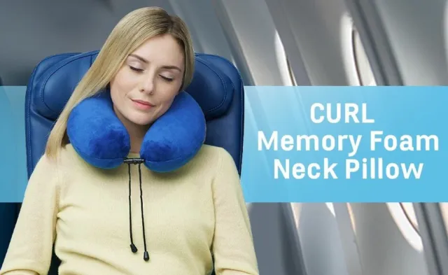 Therapeutic Memory Foam Travel Neck Pillow - TRAVELREST Blue - Washable Cover