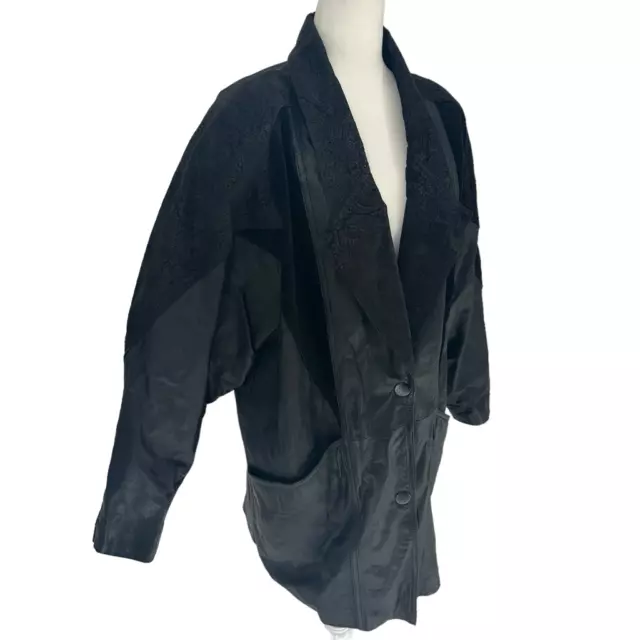 VINTAGE WINLIT BLACK Genuine Leather Suede Panel Jacket Size Large Soft ...