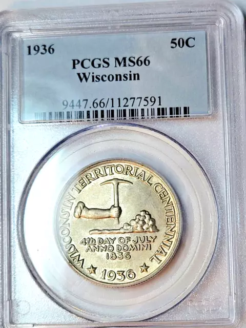 1936 Wisconsin 50C Pcgs Ms66 In Old Blue Holder Brilliant Pq Gem