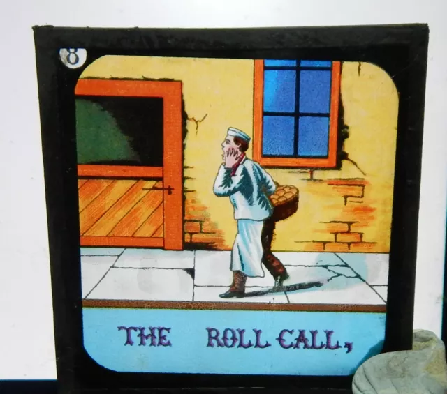 Victorian Glass Magic Lantern slide Humour The roll call bx1 .
