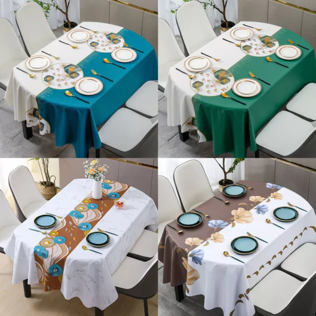 Fashion Luxury Flower Oval PVC Table Cloth Plain Print Party Event Outdoors