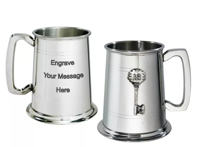 NEW Personalised 1 Pint 18 Key Badge Pewter Tankard Any Message Engraved