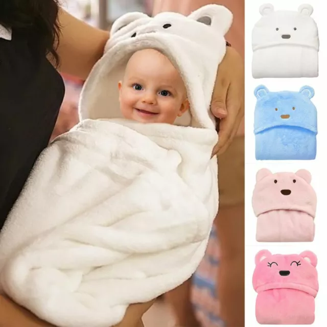 Newborn Baby Soft Flannel Hooded Bathrobe Kids Cartoon Blanket Bath Towel 35*30"