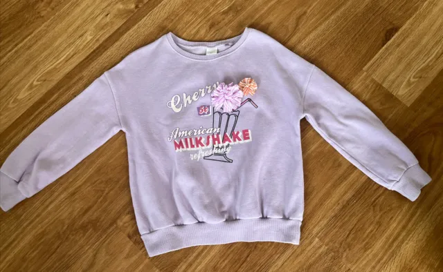 NEXT Lilac Purple 'Milkshake' Motif Sweatshirt / Jumper Age 8 Years VGC