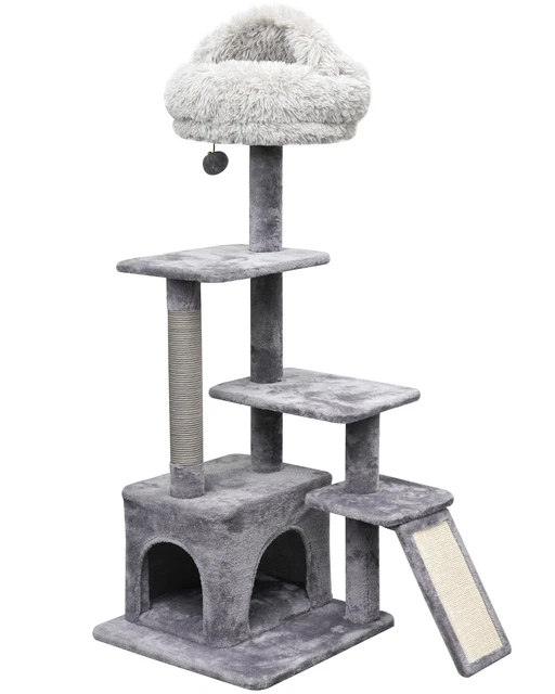 Catry 4-Level Grey Cat Tree With Condo and Scratching Pad, 48'' Height