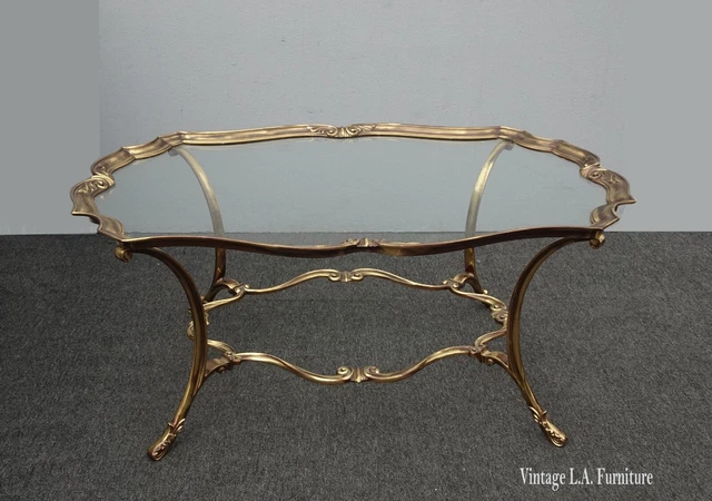 Vintage French Scalloped Edge Brass Cocktail Coffee Table LeBarge Style Vintage French Scalloped Edge Brass Cocktail Coffee Table LeBarge Style