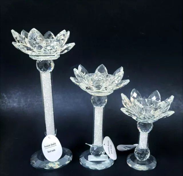 New Premium Crystal Glass Lotus Flower Shaped,White Glitz Candle,Tealight Holder