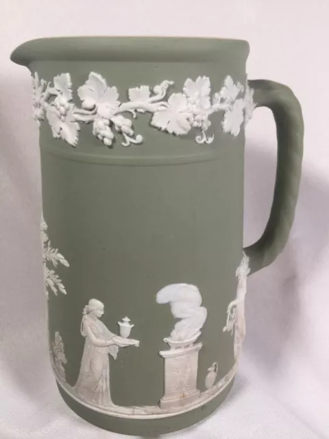 Jasper Ware Moss Green  England Wedgwood Tall Pitcher Neo Classical Vintage 1891