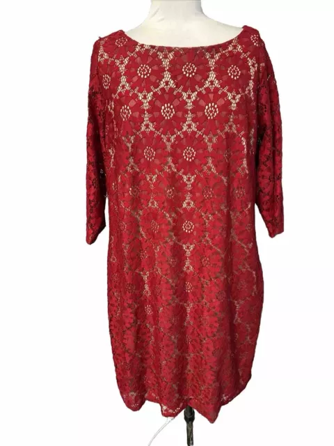Jessica Howard Women's Red Stretch Lace A-Line Dress Size 16W Lined