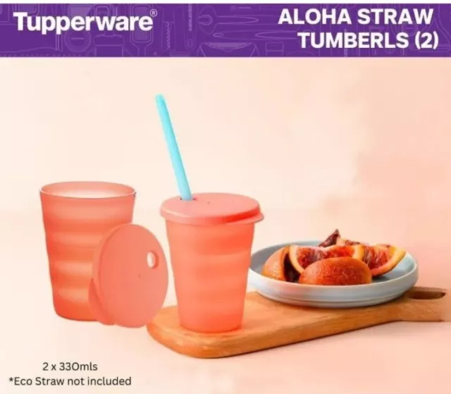 Tupperware New Aloha Spill Proof Straw Tumblers X 2. Cups Only