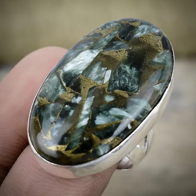 Copper Seraphinite Gemstone Handmade 925 Sterling Silver Pretty Jewelry Ring