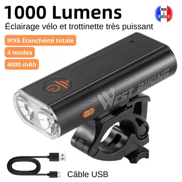 Eclairage Avant LED Ultra Puissant Lampe Velo Rechargeable USB Lumiere VTT Trott