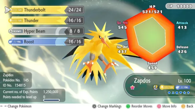 Pokemon Let’s Go Pikachu/Eevee 6IV Max AV Shiny Zapdos