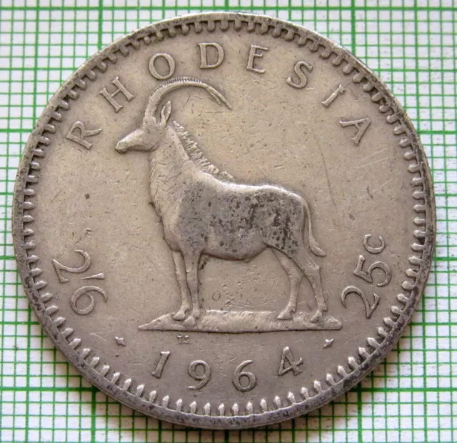 Rhodesia Elizabeth Ii 1964 2-1/2 Shillings - 25 Cents Sable Antelope