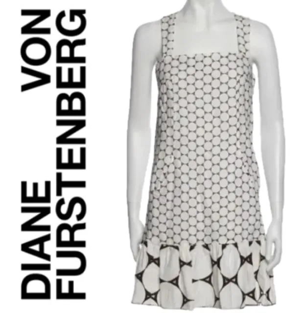 Timeless LINEN Summer DVF Diane Von Furstenberg Retro Ruffle Sun Dress Sz 6 S-M