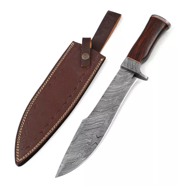 Fixed Blade Stunning Handmade Damascus Knife, Strong Rosewood Comfortable Handle