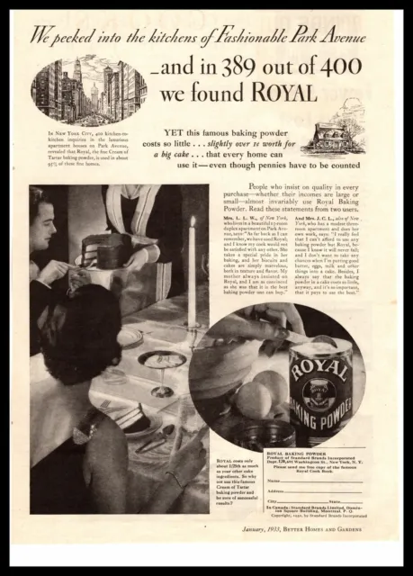 1933 Royal Baking Powder "389 Out Of 400 Park Avenue New York Kitchens" Print Ad