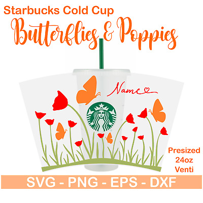 Starbucks Floral Mariposas Vinilo Envoltura Corte archivo 24oz frío Taza SVG PNG EPS DXF
