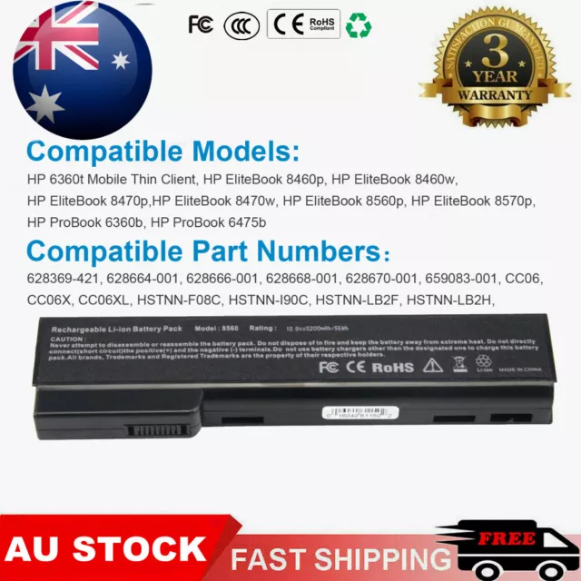 Battery for HP EliteBook 8460p 6560b 8460w 8470p 8470w 8560p 8570p HSTNN-I91C