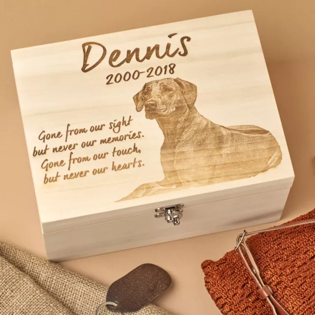 Personalised Laser Engraved Wooden  Dog, Cat, Pet  Keepsake Memory Box - Photo